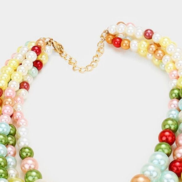 Pearl (faux) 5 Strand Multi-Colored Necklace & Earring Set by core - Picture 4 of 8